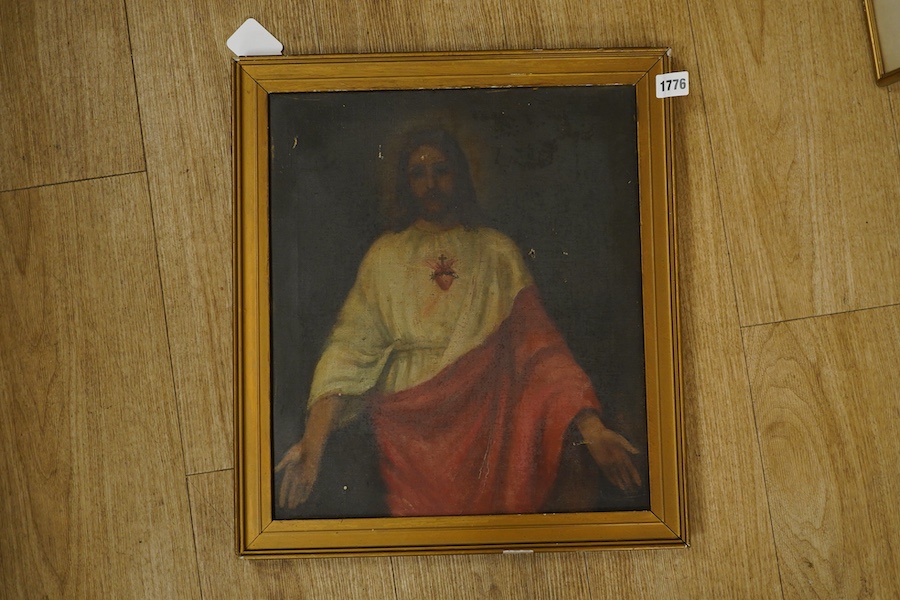 19th century, Naive School, oil on canvas, The Sacred Heart, unsigned, 39 x 34cm, gilt framed
